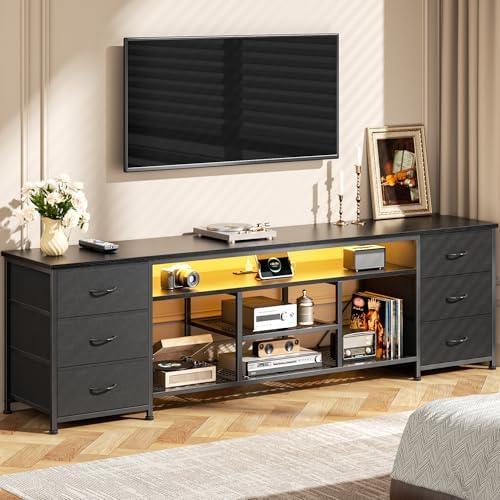 Furologee 71 Inch LED TV Stand, Entertainment Center, Black - Image 6