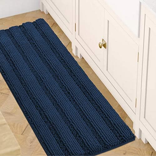 H.VERSAILTEX Bath Rugs for Bathroom Non Slip Bath Mats Extra Thick Chenille Striped Bath Rug Runners 47" x 17" Absorbent Fluffy Soft Shaggy Mats Dry Fast Plush Area Carpet for Bath Room - Navy by HVERSAILTEX