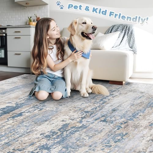 pmtsns Area Rugs 6x9 for Living Room: Washable Rug Modern Abstract Neutral Soft Non-Slip Low-Pile Indoor Carpet for Bedroom Dining Room Playroom Home Office (Light Blue Brown, 6'x9') - Image 5