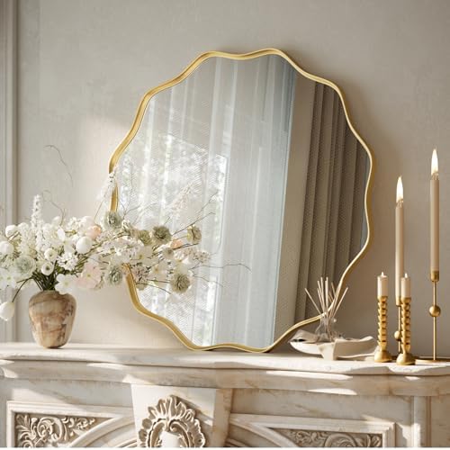 VooBang Gold Scalloped Circle Mirror, 20" Wavy Edge Round Wall Mirror - Image 2