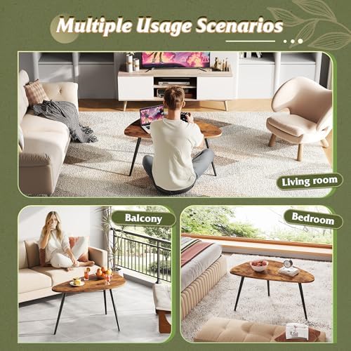 WLIVE Oval Coffee Tables, Modern Coffee Table for Living Room, Coffe Table for Small Space Home Office, Easy Assembly, 33.5" W x 18.9" D x 18.7" H, Rustic Brown - Image 5