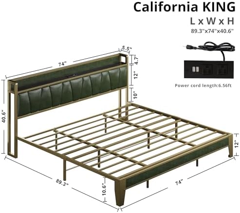 LIKIMIO California King Bed Frame with Storage Headboard & Charging Station - Image 2