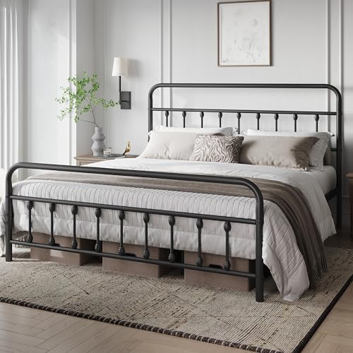Yaheetech King Metal Platform Bed Frame, Victorian Headboard & Footboard - Image 3