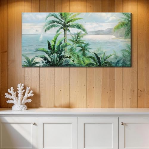 Anolyfi Palm Tree Green Tropical Canvas Wall Art for Living Room 48"x24" by Anolyfi