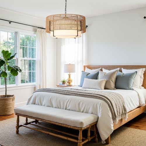 6-Light Large Rattan Chandelier, 25.6" Boho Pendant Light Fixture - Image 6
