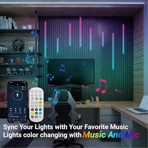 HAMRVL RGB+IC Smart Recessed Lighting Wall Panel Lights, 8PCS Slat Wall Lights for Acoustic Panels, APP & Remote Control, Music Sync, Chasing Effect, Timer, LED Light Wall Panels for Wood Wall Panels - Image 4