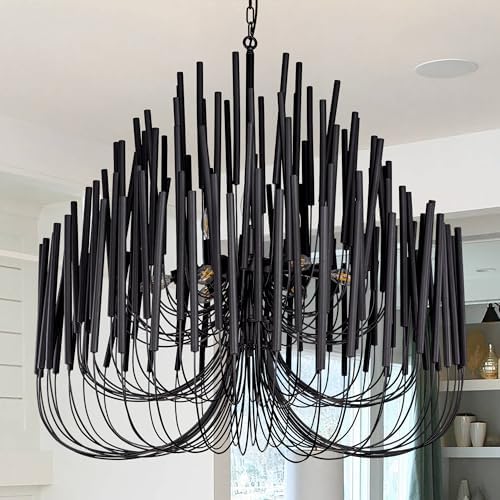TOCHIC Modern Farmhouse Chandelier for Dining Room 36", Large Vintage Black Wood Chandeliers Light for Living Room, Rustic Pendant Lighting Fixture Ceiling Hanging for Foyer Bedroom Entryway by TochicLightingEnjoytheDifference