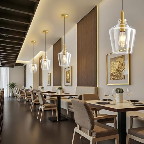 Glass Pendant Lighting for Kitchen Island Entryway 2 Pack Gold Clear 8 Inch - Image 4