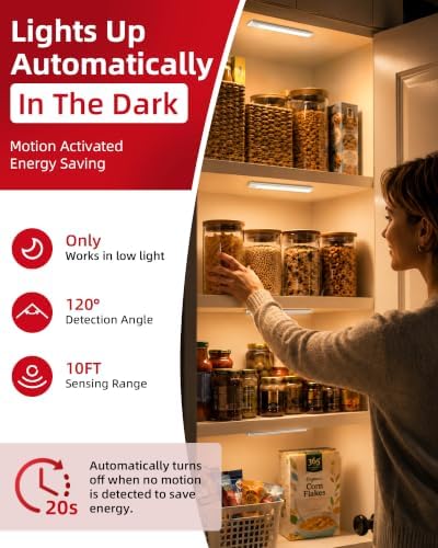 6-Pack Under Cabinet Lights, Motion Sensor Light Indoor, Closet Lights - Image 2