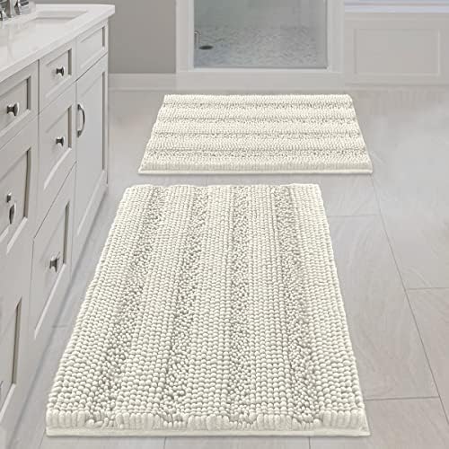 Non Slip Thick Shaggy Chenille Bathroom Rug Mat Set Extra Soft and Absorbent Striped Floor Rugs, 2 Piece, Machine-Washable by HVERSAILTEX