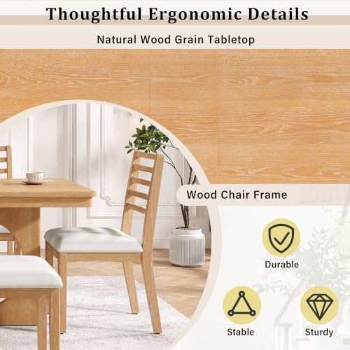 VilroCaz 6-Piece Acacia Wood Extendable Dining Table Set with Chairs& Bench - Image 6