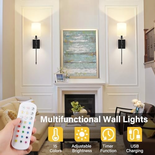 Battery Operated Wall Sconces Set of 2, Rechargeable Sconces with Remote - Image 4