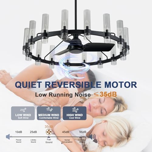 Black Ceiling Fans with 16 Lights Wagon Wheel Chandelier, 48 Inch Modern Farmhouse Fandelier, Quiet 6-Speed Reversible DC Motor, 1/2/4H Remote Timing for Living Room/Bedroom/Kitchen - Image 6