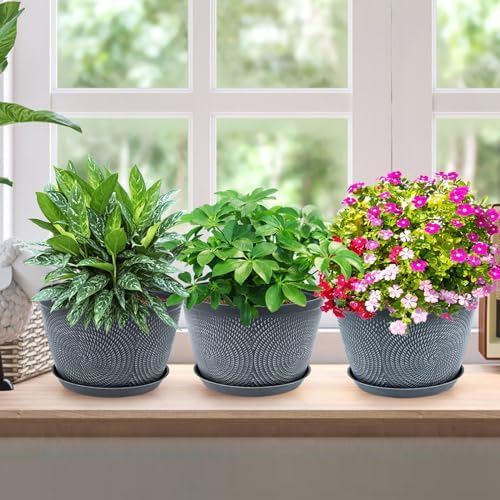 Quarut Flower Pots for Outdoor,Plastic Plant Pots with Drainage Hole & Tray - Image 5