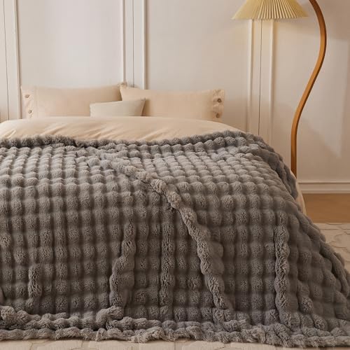 COOVA Soft Bubble Faux Fur Throw Blanket, 50"x60", Grey - Image 3