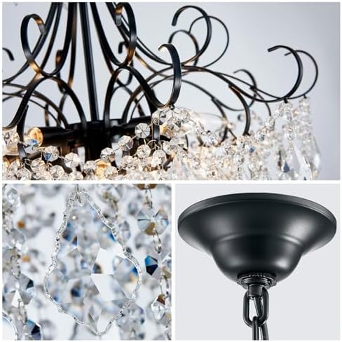 WUZUPS Crystal Chandelier 10-Light Pendant Ceiling Light Modern Lighting Fixture for Dining Room Hallway Bedroom Kitchen Bathroom, H 27.6" x W 22.8", E12 Base, Black - Image 5