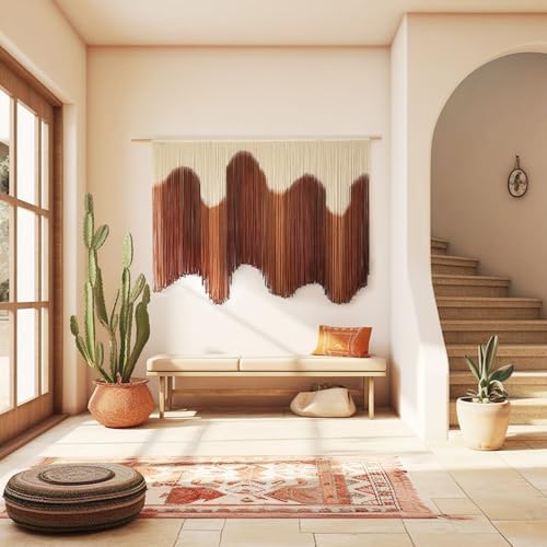 Macrame Wall Hanging Brown Hand-Dyed Ombre Fiber Art Tapestry 57"W*39"L - Image 5