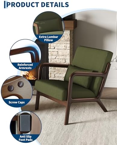 Garvee Mid Century Accent Chair, Upholstered Armchair with Lumbar Pillow - Image 4