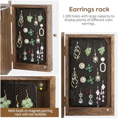 Meangood Jewelry Box Wood for Women, 5-Layer Large Organizer Box with Mirror & 4 Drawers for Rings, Earrings, Necklaces, Walnut - Image 4