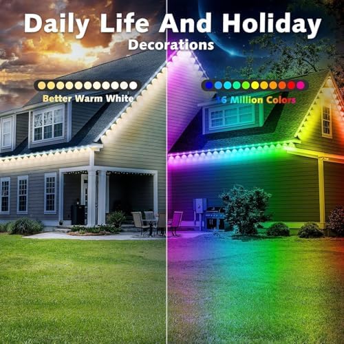 SINLEY 200FT Permanent Outdoor RGB Lights,Waterproof Smart LED Eaves Lights with App/Remote Control,for Christmas and All Holiday Decor,Daily and Accent Lighting,House Roof and Garden Lighting - Image 5
