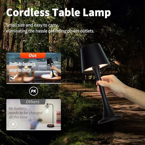 Mr. White Outdoor Waterproof Cordless Rechargeable Portable Touch Battery Operated Powered Table Lamp for Restaurant Kitchen Patio Dinner Dining (Black) - Image 5
