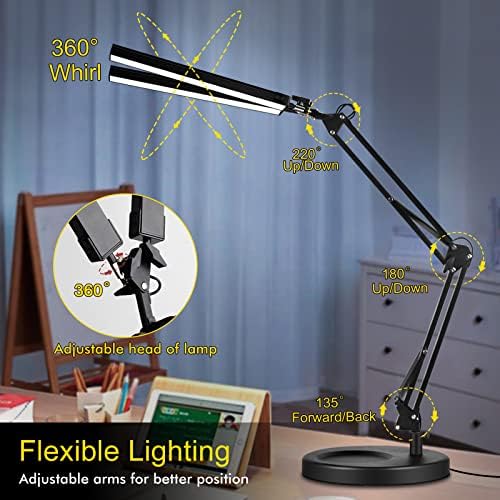 2-in-1 LED Double Head Desk Lamps for Home Office,24W Brightest Workbench Light,Eye-care Architect Desk Lamp with Clamp Base,3 Colors 10 Dimming Swing Arm Computer Desktop Light for Reading/Study - Image 3