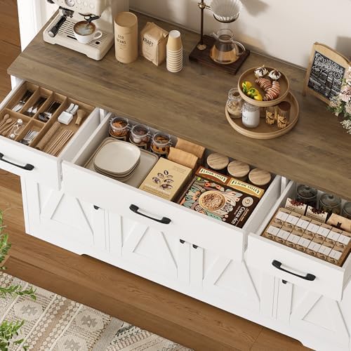 HOSTACK Kitchen Buffet Sideboard Storage Cabinet, Coffee Bar Cabinet, White - Image 5