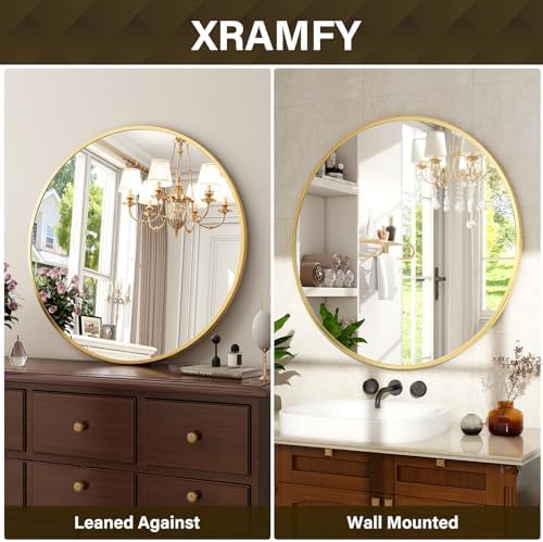 XRAMFY 30 Inch Round Mirror-Gold Circle Mirrors for Bathroom, Entryway - Image 6
