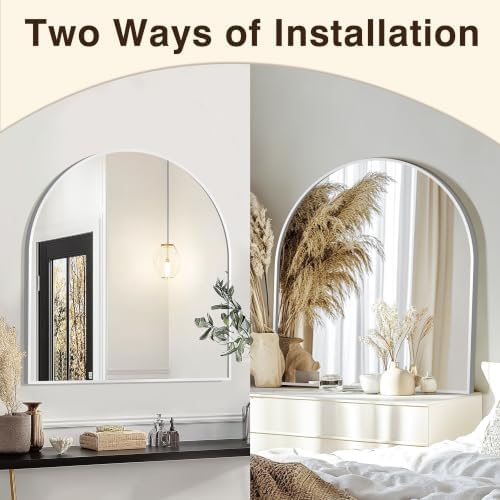 FICTOR 30" x 32" Arched Bathroom Vanity Mirror for Over Sink, Silver - Image 4