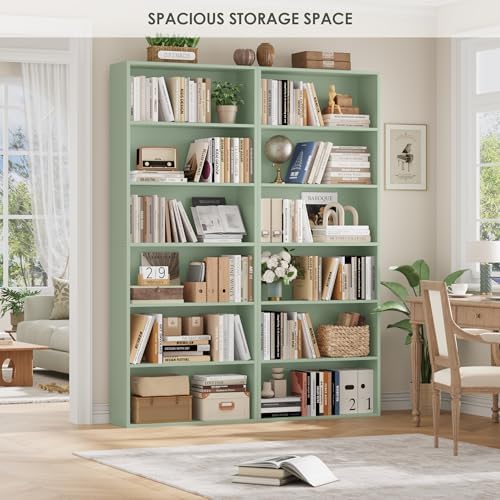 FOTOSOK 6 Tier Tall Bookshelf and Bookcase with Open Display Shelves, Green - Image 6