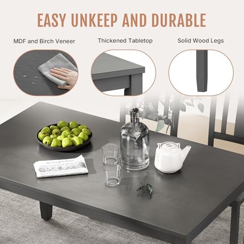 Zevemomo 6-Piece Solid Wood Dining Table Set, Dining Table Set for 6, Grey - Image 3