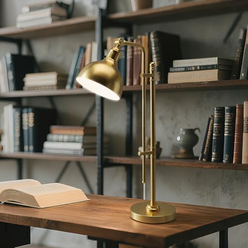 PARTPHONER Industrial Adjustable Desk Lamp for Home Office, Farmhouse Table lamp 29''-38'', Rustic Metal Task Desk Lamp in Brushed Gold Finish, Vintage Reading Lamp for Study Room，Gold - Image 4