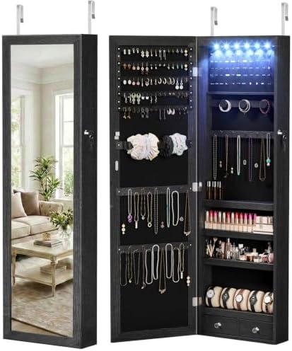 DUMOS 6 LEDs Mirror Jewelry Organizer Cabinet, Jewelry Armoire, 47.2 Inch by DumosLifestyle