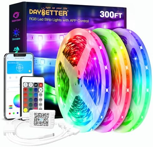 DAYBETTER Led Strip Lights 300 ft Ultra Long Smart Light Strips with App Voice Control Remote, 2835 RGB Music Sync Color Changing Lights for Bedroom, Kitchen, Party,Home Decoration by DAYBETTER