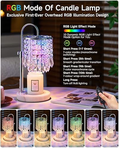 Candle Warmer Lamp with Timer Dimmer and 3 Bulbs, Candle Lamp Warmer with RGB Mode for Adjustable Height, Crystal Candle Lamp for Jar Candles, House Warming Gifts Home Room Decor, RGB Silver - Image 2
