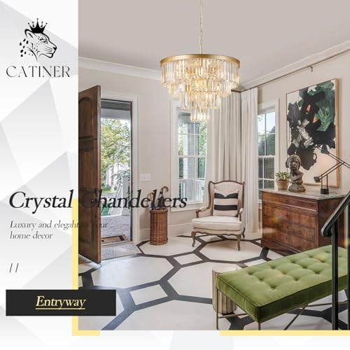 CATINER 24" Modern Crystal Chandelier,12-Light Gold Round Light Fixture - Image 6