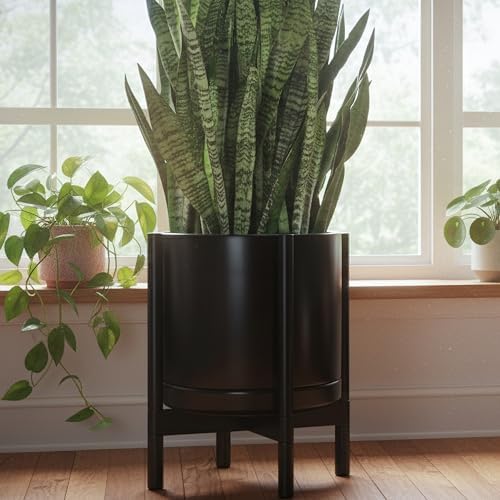 D'vine Dev Ceramic Pot with Ebony Wood Stand, Black, 14 in, 55-B-S-2 - Image 6