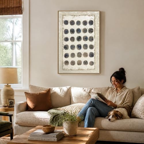 SAFERRYHOME Abstract Hand Painted Neutral Wall Art, 24"x36" Framed - Image 2