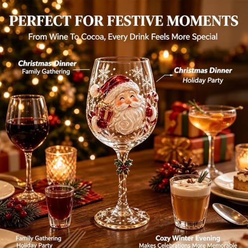 Christmas 3D Wine Glass Collection Gift Box Set, 3D Santa Christmas Wine Glass, Raised Holiday Goblet with Snowflake Decor, Festive Glassware for Wine, Cocktails, Holiday Party & Table Decor (G#) - Image 3