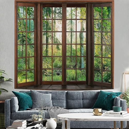 Green Forest Window Tapestry Natural Scenery Tapestry for Bedroom 60"x 60" - Image 4