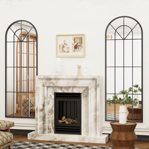 Dewfig Arched Windowpane Floor Mirror, 65"x 22" Full Length Mirror, Black - Image 6