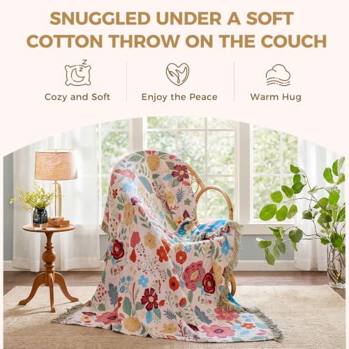 LUTBM Boho Throw Blanket for Bed 60"x80", All Season Cotton Couch Blankets - Image 4