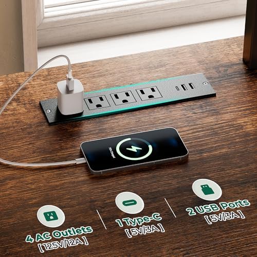 Huuger 63 Inch LED TV Stand with Power Outlets for 65 70 Inch TV - Image 3