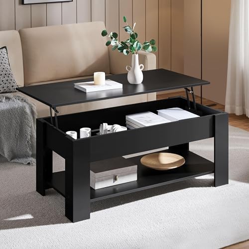 Yaheetech 47.2 in Lift Top Coffee Table with Hidden Storage & Shelf, Black - Image 2