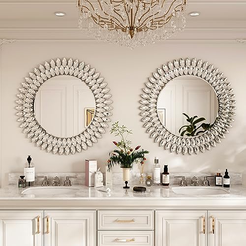 Kelly Miller 26" Jeweled Luxury Round Decorative Wall Mirror - Image 4