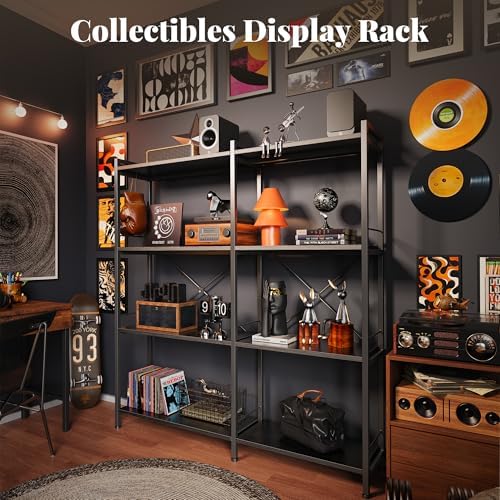 Huuger 4 Tier Bookshelf, L Shaped Corner Bookshelf with 8 Open Shelves, 49.4 Inch Straight Wide Bookcase with Metal Frame and Wooden Board, Adjustable Feet, Black - Image 3