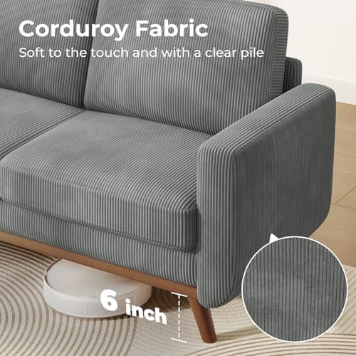 Vesgantti 68" Loveseat Sofa Dark Gray, Comfy Corduroy Couch with Spring Cushion and Solid Wood, Modern Extra Deep Seat for Bedroom, Living Room, Office - Image 5