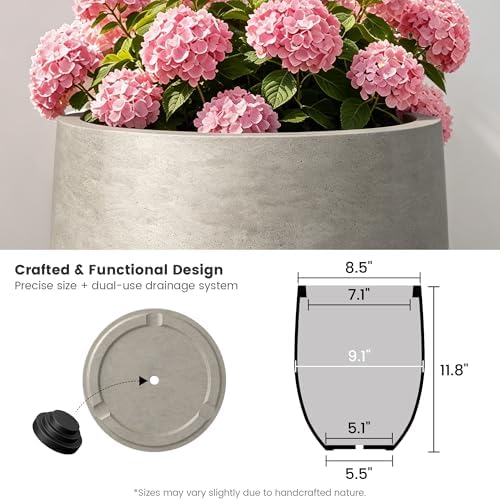 Kante Small Round Curved Weathered Concrete Planter 9.1" Dia, Outdoor - Image 6