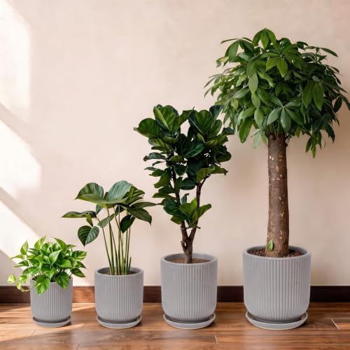 Deep Dream 6 Inch Ceramic Pots for Plants, Heavy Plant Pot for Indoor Outdoor Plants, Large Plant Pot with Drainage Hole and Saucer, Modern Tall Flower Pot, Gifts for Plant Lovers, Grey - Image 6