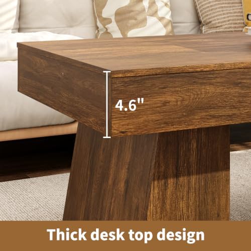 Farmhouse Coffee Table,Living Room Table,47 Inches Coffee Table with Thick Base, Accent Center Table for Living Room, Lounge,Tea Room Or Study,Rustic Brown Color - Image 5